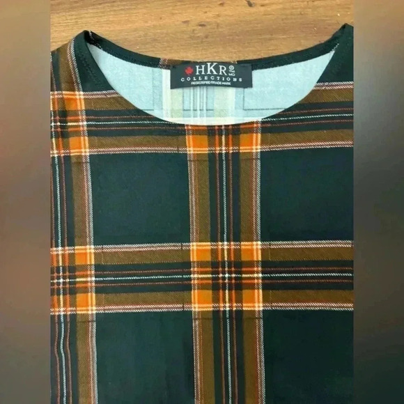 2/$12 HKR Collections Top Size XL Cold Shoulder Black & Rust Plaid Boutique Fall - Picture 4 of 14